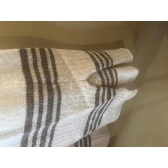 Only Mine Taupe White Striped 100% Cashmere Open Front Cardigan Vest Size Small - Picture 4 of 4